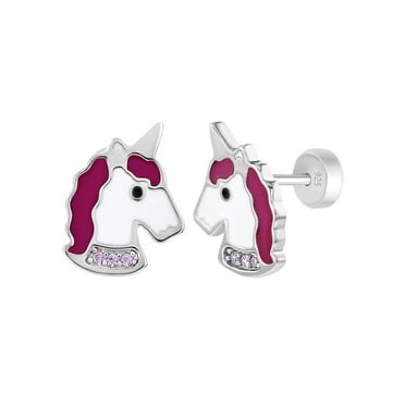 925 Sterling Silver Pretty Pastel Pony Baby Unicorn Earrings Girls Kids Stud 